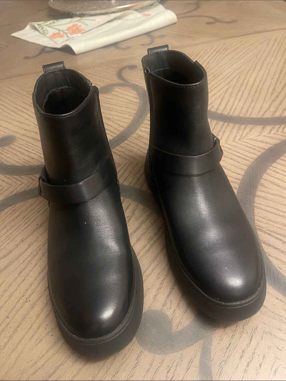 Men's Black Leather Chelsea Boots with Strap
